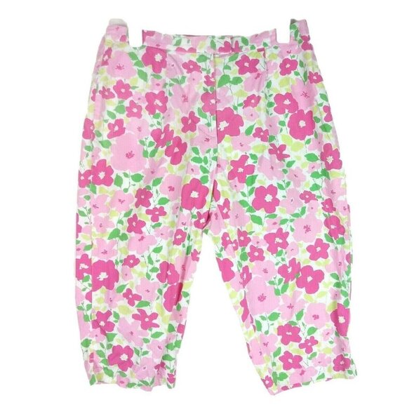 Liz Claiborne Pants - Liz Claiborne Floral Capri Pants Petite 14P Pink Summer Fashion Cropped Pants